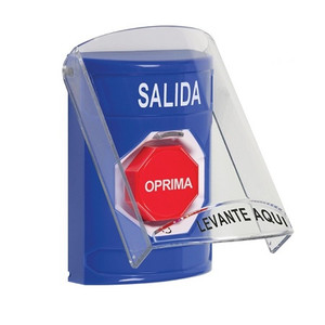SS24A9XT-ES STI Blue Indoor Only Flush or Surface w/ Horn Turn-to-Reset (Illuminated) Stopper Station with EXIT Label Spanish