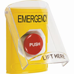 SS2224EM-EN STI Yellow Indoor Only Flush or Surface Momentary Stopper Station with EMERGENCY Label English