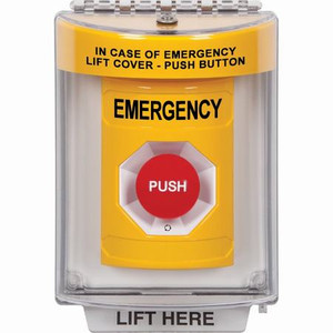 SS2231EM-EN STI Yellow Indoor/Outdoor Flush Turn-to-Reset Stopper Station with EMERGENCY Label English