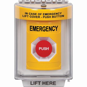 SS2234EM-EN STI Yellow Indoor/Outdoor Flush Momentary Stopper Station with EMERGENCY Label English