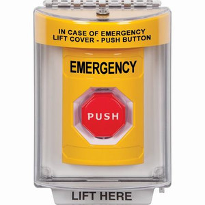 SS2248EM-EN STI Yellow Indoor/Outdoor Flush w/ Horn Pneumatic (Illuminated) Stopper Station with EMERGENCY Label English