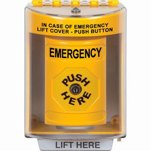 SS2270EM-EN STI Yellow Indoor/Outdoor Surface Key-to-Reset Stopper Station with EMERGENCY Label English