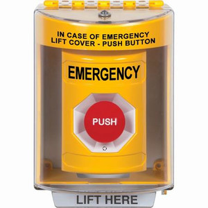 SS2271EM-EN STI Yellow Indoor/Outdoor Surface Turn-to-Reset Stopper Station with EMERGENCY Label English