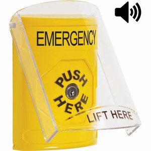 SS22A0EM-EN STI Yellow Indoor Only Flush or Surface w/ Horn Key-to-Reset Stopper Station with EMERGENCY Label English
