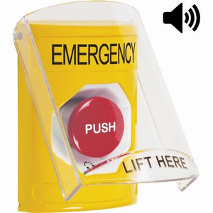 SS22A1EM-EN STI Yellow Indoor Only Flush or Surface w/ Horn Turn-to-Reset Stopper Station with EMERGENCY Label English