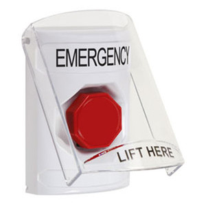 SS2325EM-EN STI White Indoor Only Flush or Surface Momentary (Illuminated) Stopper Station with EMERGENCY Label English