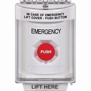 SS2341EM-EN STI White Indoor/Outdoor Flush w/ Horn Turn-to-Reset Stopper Station with EMERGENCY Label English