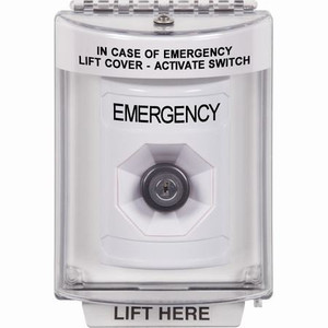 SS2343EM-EN STI White Indoor/Outdoor Flush w/ Horn Key-to-Activate Stopper Station with EMERGENCY Label English