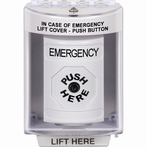 SS2380EM-EN STI White Indoor/Outdoor Surface w/ Horn Key-to-Reset Stopper Station with EMERGENCY Label English