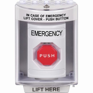SS2385EM-EN STI White Indoor/Outdoor Surface w/ Horn Momentary (Illuminated) Stopper Station with EMERGENCY Label English
