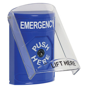 SS2420EM-EN STI Blue Indoor Only Flush or Surface Key-to-Reset Stopper Station with EMERGENCY Label English