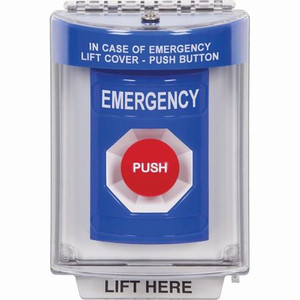 SS2444EM-EN STI Blue Indoor/Outdoor Flush w/ Horn Momentary Stopper Station with EMERGENCY Label English