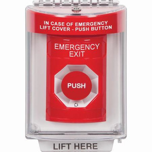 SS2031EX-EN STI Red Indoor/Outdoor Flush Turn-to-Reset Stopper Station with EMERGENCY EXIT Label English