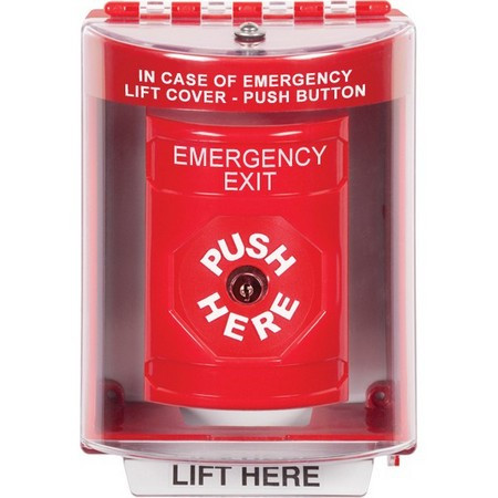 SS2080EX-EN STI Red Indoor/Outdoor Surface w/ Horn Key-to-Reset Stopper Station with EMERGENCY EXIT Label English