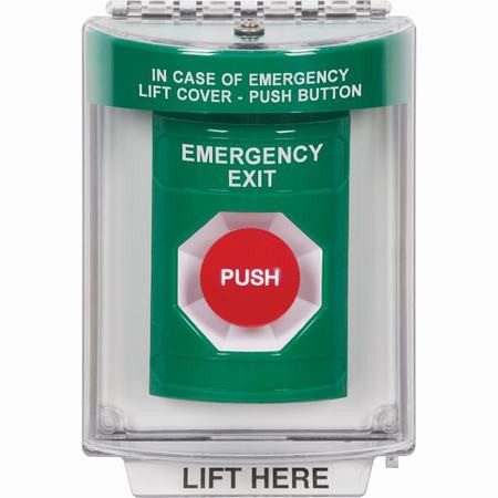SS2134EX-EN STI Green Indoor/Outdoor Flush Momentary Stopper Station with EMERGENCY EXIT Label English