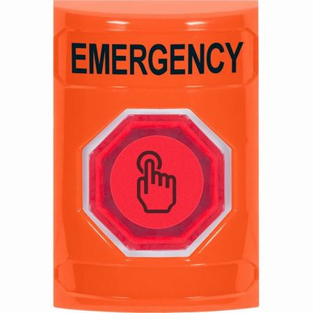 SS2506EM-EN STI Orange No Cover Momentary (Illuminated) with Orange Lens Stopper Station with EMERGENCY Label English