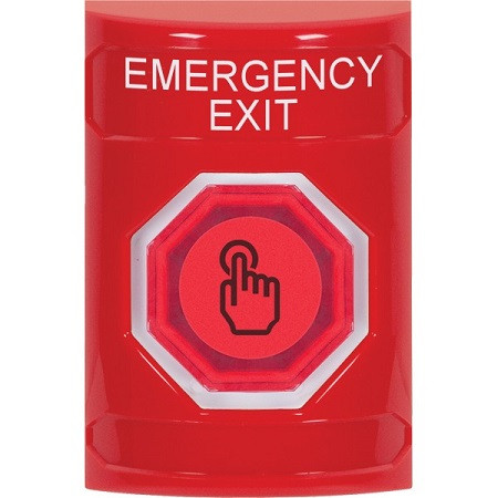 SS2007EX-EN STI Red No Cover Weather Resistant Momentary (Illuminated) with Red Lens Stopper Station with EMERGENCY EXIT Label English