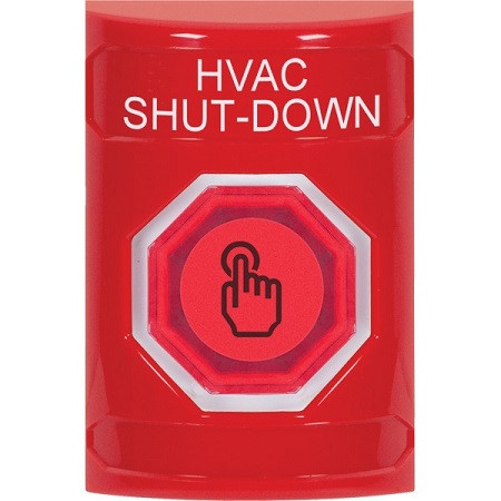 SS2007HV-EN STI Red No Cover Weather Resistant Momentary (Illuminated) with Red Lens Stopper Station with HVAC SHUT DOWN Label English
