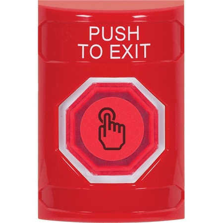 SS2007PX-EN STI Red No Cover Weather Resistant Momentary (Illuminated) with Red Lens Stopper Station with PUSH TO EXIT Label English