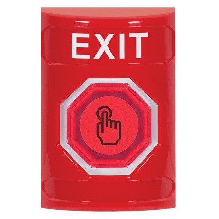SS2007XT-EN STI Red No Cover Weather Resistant Momentary (Illuminated) with Red Lens Stopper Station with EXIT Label English