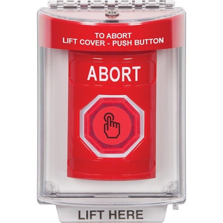SS2037AB-EN STI Red Indoor/Outdoor Flush Weather Resistant Momentary (Illuminated) with Red Lens Stopper Station with ABORT Label English