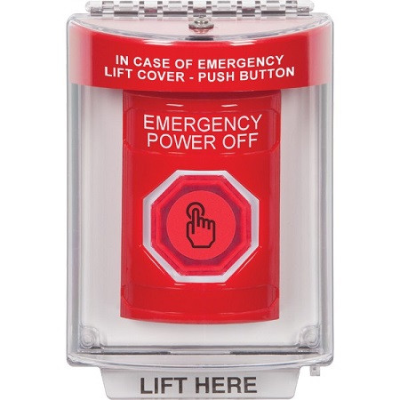 SS2037PO-EN STI Red Indoor/Outdoor Flush Weather Resistant Momentary (Illuminated) with Red Lens Stopper Station with EMERGENCY POWER OFF Label English