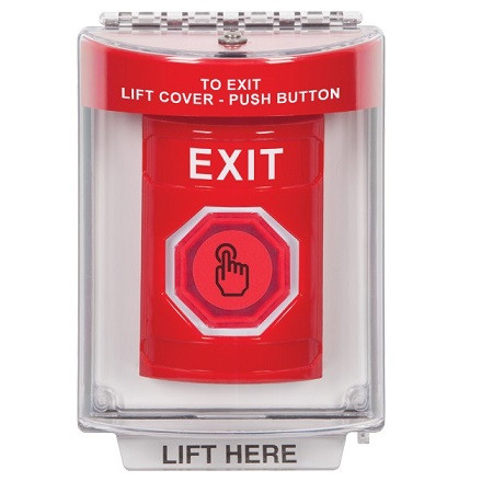 SS2046XT-EN STI Red Indoor/Outdoor Flush w/ Horn Momentary (Illuminated) with Red Lens Stopper Station with EXIT Label English