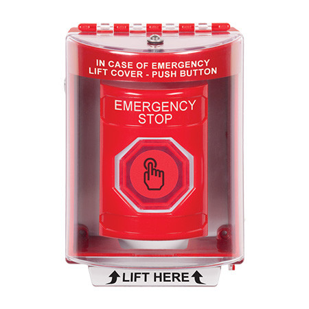 SS2086ES-EN STI Red Indoor/Outdoor Surface w/ Horn Momentary (Illuminated) with Red Lens Stopper Station with EMERGENCY STOP Label English
