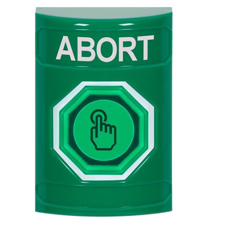 SS2107AB-EN STI Green No Cover Weather Resistant Momentary (Illuminated) with Green Lens Stopper Station with ABORT Label English