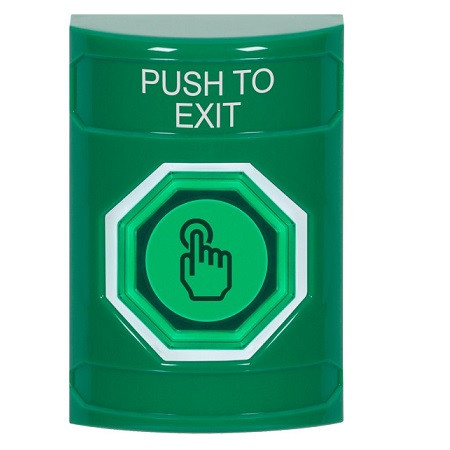 SS2107PX-EN STI Green No Cover Weather Resistant Momentary (Illuminated) with Green Lens Stopper Station with PUSH TO EXIT Label English