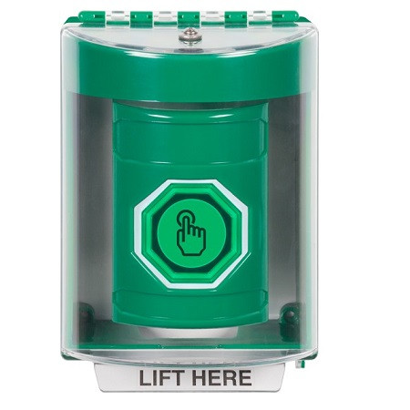 SS2187NT-EN STI Green Indoor/Outdoor Surface w/ Horn Weather Resistant Momentary (Illuminated) with Green Lens Stopper Station with No Text Label English