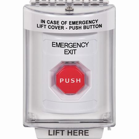 SS2335EX-EN STI White Indoor/Outdoor Flush Momentary (Illuminated) Stopper Station with EMERGENCY EXIT Label English