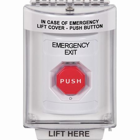SS2339EX-EN STI White Indoor/Outdoor Flush Turn-to-Reset (Illuminated) Stopper Station with EMERGENCY EXIT Label English
