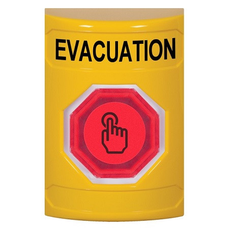 SS2207EV-EN STI Yellow No Cover Weather Resistant Momentary (Illuminated) with Red Lens Stopper Station with EVACUATION Label English