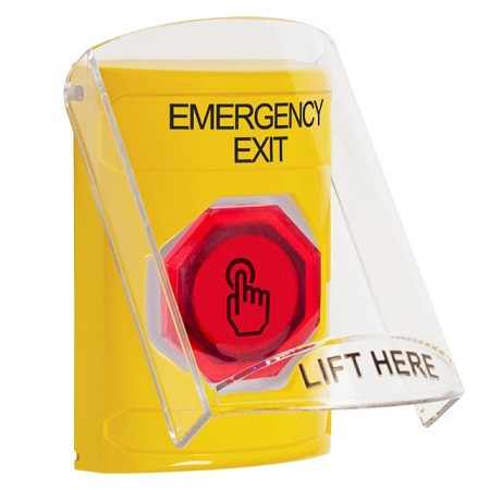 SS2227EX-EN STI Yellow Indoor Only Flush or Surface Weather Resistant Momentary (Illuminated) with Red Lens Stopper Station with EMERGENCY EXIT Label English