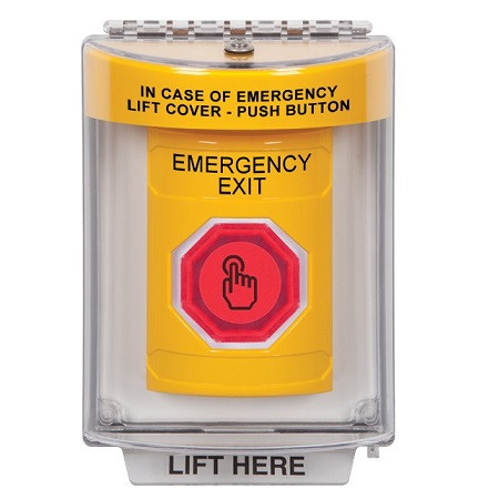 SS2237EX-EN STI Yellow Indoor/Outdoor Flush Weather Resistant Momentary (Illuminated) with Red Lens Stopper Station with EMERGENCY EXIT Label English