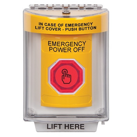 SS2237PO-EN STI Yellow Indoor/Outdoor Flush Weather Resistant Momentary (Illuminated) with Red Lens Stopper Station with EMERGENCY POWER OFF Label English