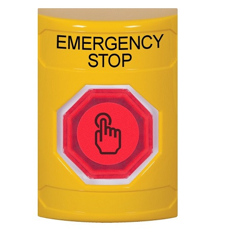 SS2206ES-EN STI Yellow No Cover Momentary (Illuminated) with Red Lens Stopper Station with EMERGENCY STOP Label English