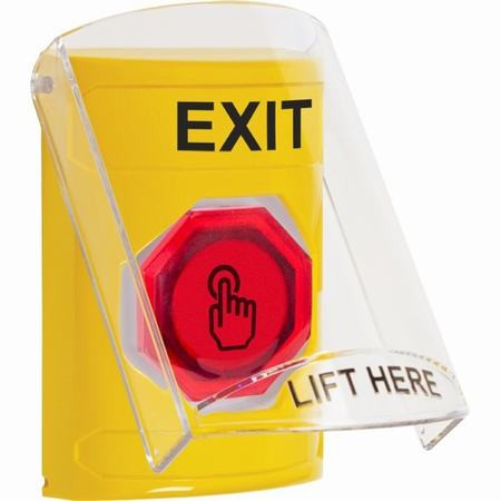SS22A6XT-EN STI Yellow Indoor Only Flush or Surface w/ Horn Momentary (Illuminated) with Red Lens Stopper Station with EXIT Label English