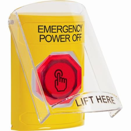 SS22A6PO-EN STI Yellow Indoor Only Flush or Surface w/ Horn Momentary (Illuminated) with Red Lens Stopper Station with EMERGENCY POWER OFF Label English