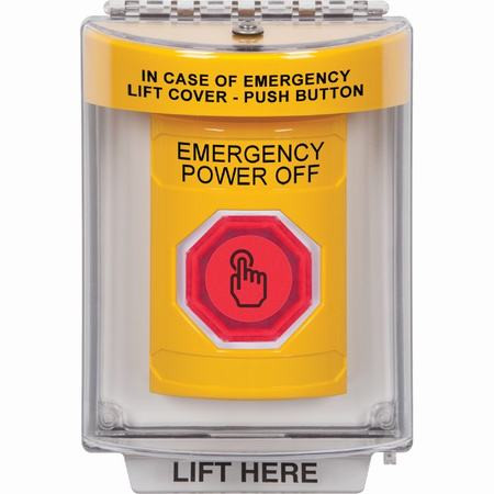 SS2246PO-EN STI Yellow Indoor/Outdoor Flush w/ Horn Momentary (Illuminated) with Red Lens Stopper Station with EMERGENCY POWER OFF Label English