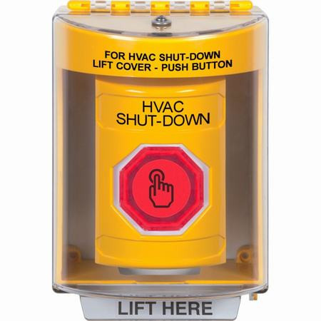 SS2276HV-EN STI Yellow Indoor/Outdoor Surface Momentary (Illuminated) with Red Lens Stopper Station with HVAC SHUT DOWN Label English