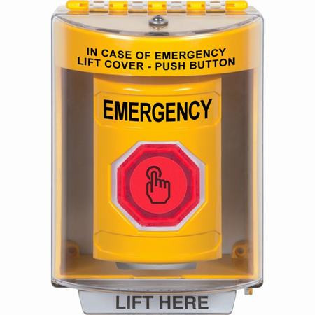 SS2286EM-EN STI Yellow Indoor/Outdoor Surface w/ Horn Momentary (Illuminated) with Red Lens Stopper Station with EMERGENCY Label English