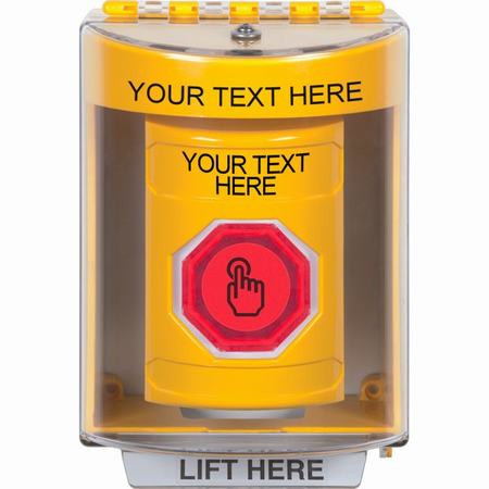 SS2286ZA-EN STI Yellow Indoor/Outdoor Surface w/ Horn Momentary (Illuminated) with Red Lens Stopper Station with Non-Returnable Custom Text Label English