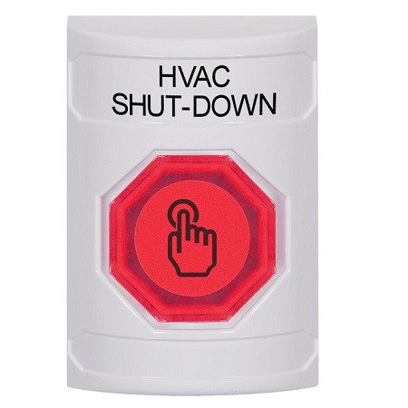 SS2307HV-EN STI White No Cover Weather Resistant Momentary (Illuminated) with Red Lens Stopper Station with HVAC SHUT DOWN Label English