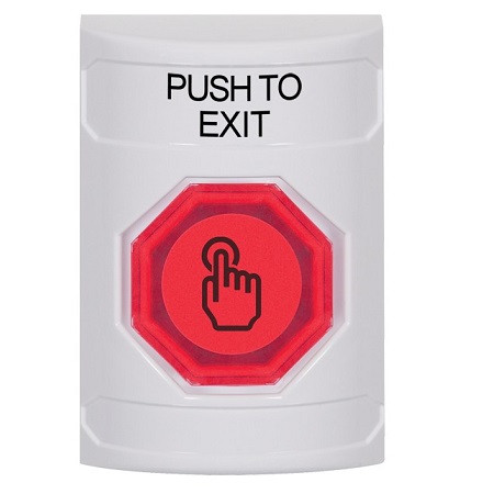 SS2307PX-EN STI White No Cover Weather Resistant Momentary (Illuminated) with Red Lens Stopper Station with PUSH TO EXIT Label English