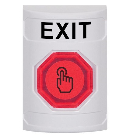SS2307XT-EN STI White No Cover Weather Resistant Momentary (Illuminated) with Red Lens Stopper Station with EXIT Label English