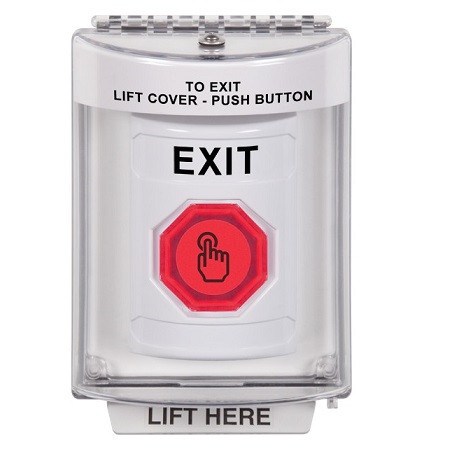 SS2337XT-EN STI White Indoor/Outdoor Flush Weather Resistant Momentary (Illuminated) with Red Lens Stopper Station with EXIT Label English