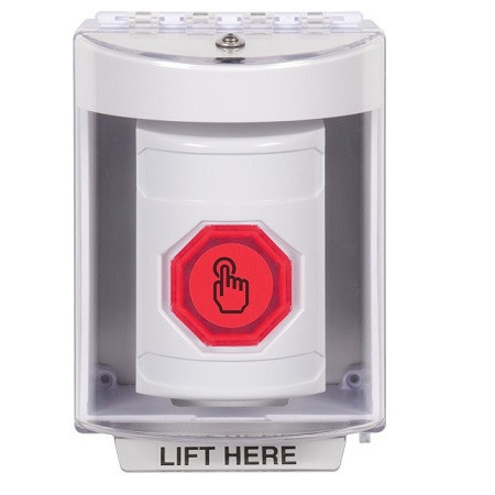 SS2377NT-EN STI White Indoor/Outdoor Surface Weather Resistant Momentary (Illuminated) with Red Lens Stopper Station with No Text Label English