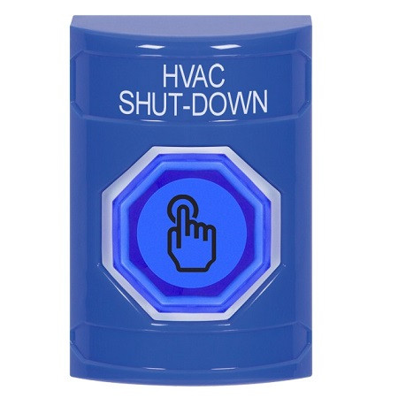 SS2407HV-EN STI Blue No Cover Weather Resistant Momentary (Illuminated) with Blue Lens Stopper Station with HVAC SHUT DOWN Label English